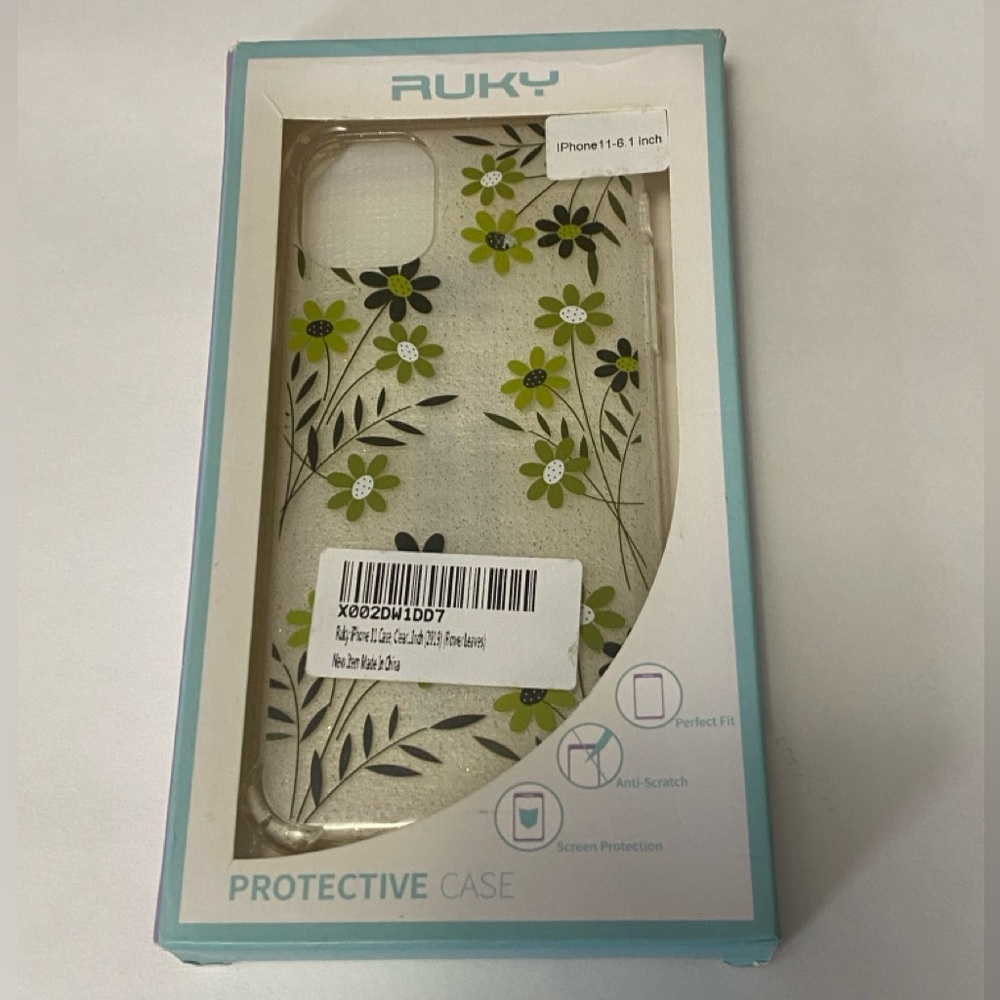 Ruky iPhone 11 Case 6.1 Inch Clear Flower Floral Glitter Design Shockproof New